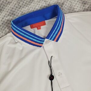 Redvanly Mael Polo Shirt Men M White Striped Collar Golf 4 Way Stretch Old Money